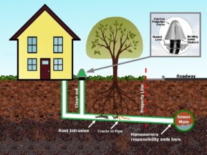 Underground illustration of a sewer lateral.