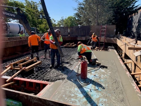 Pouring concrete for the new controls building.
