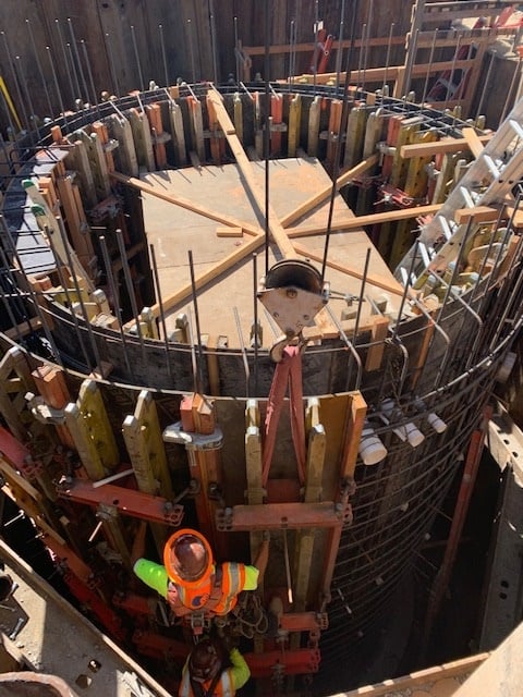 Constructing the underground wet well that is 16 feet in diameter and 28 feet deep.
